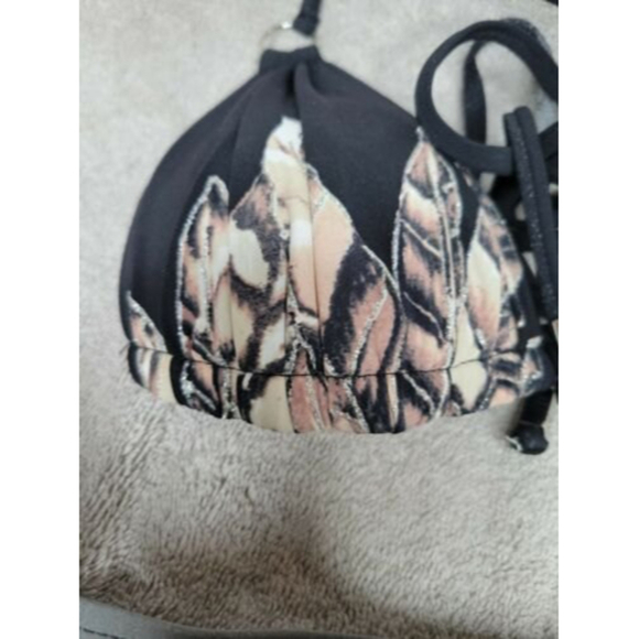 NWT Wet 2-Piece Bikini Black Silver Feather Ombre Detail Triangle Top Size XS - Picture 3 of 8